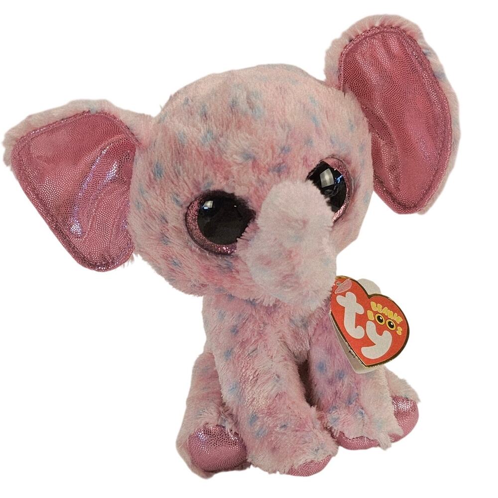Ty Beanie Boos Ellie Elephant Pink Blue Polka Dot Plush 6” Stuffed Animal